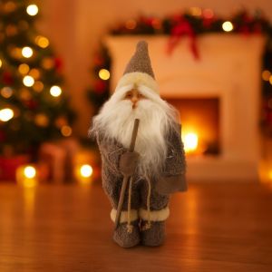 Kerstman Taupe met Wandelstock 35 cm